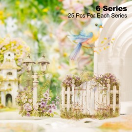 Miyouluna 150Pcs Garden Theme PET Sticker Set, Floral Landscape Scrapbook Supplies for Journaling, Junk Journal, DIY Crafts, and Decorative Projects