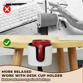 Desk Cup Holder with Headphone Hanger Adjustable Anti-Spill Cup Holder for Desk or Table Clip on Cup Holder Nonslip Tableside Cup Holder Gaming Desk Accessories for Coffee Mugs Water Cups Headphone