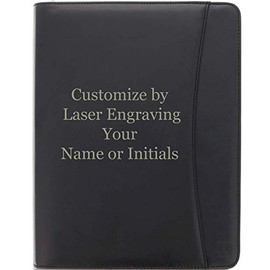Lautus Designs Engraved Leather Portfolio Padfolio - Black Monogrammed Faux Leather Business Portfolio Binder & Organizer Folder with 10.5 Inch Tablet Sleeve