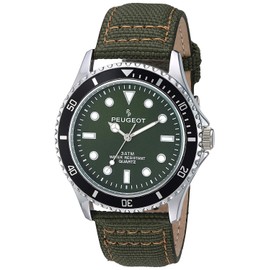 Peugeot Men's Sport Bezel Watch with Black Canvas Wrist Band