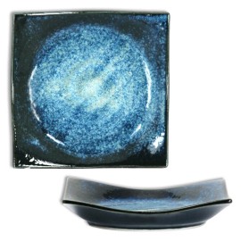 SET of 2 Japanese Blue Dinner Dish Plates 5.25" Square Porcelain Made in Japan