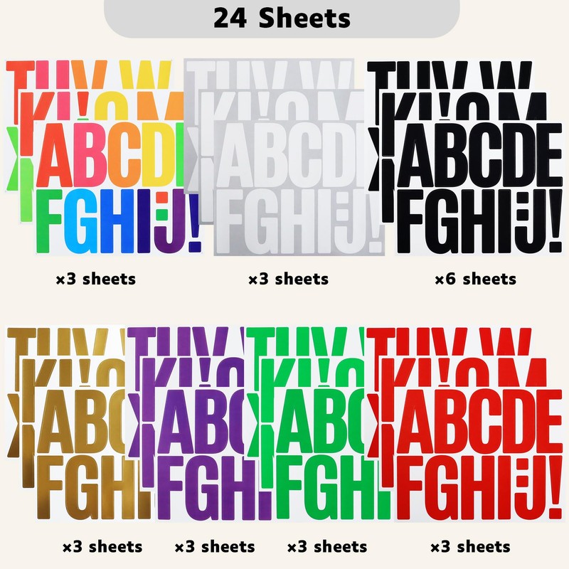 3 Inch Large Alphabet Stickers Vinyl Adhesive Letters 288 Pieces