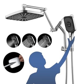 12" High Pressure Rain/Rainfall Shower Heads With Handheld Spray Combo (3+1 Settings & Built-in Power Wash Mode), Double/Dual Shower Head With Handheld - Height/Angle Adjustable(Polished Chrome)
