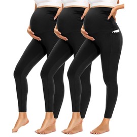 HIGHDAYS Womens Maternity Leggings with Pockets Over The Belly,3 Packs Pregnancy Soft Workout Activewear Yoga Tights Pants