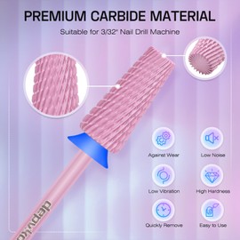 Depvko 5 in 1 Nail Drill Bits, 3/32" Carbide Tungsten Nail Bits for Nail Drill, Professional Two Way Use Gel Remover Drill Bit for Manicure Pedicure Cuticle Fast Remove (Classic 5in1-Pink, Medium-M)