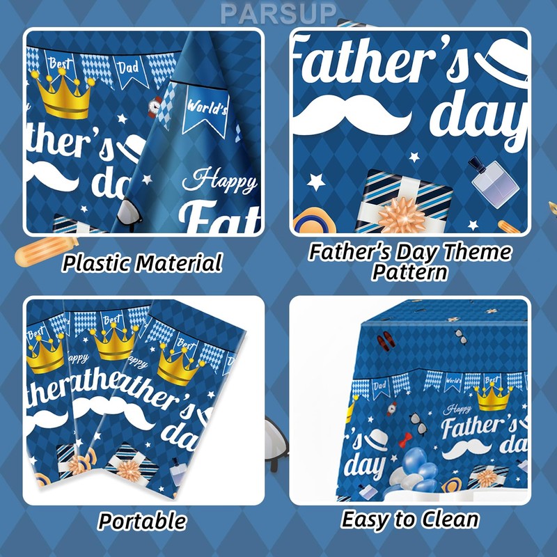 3PCS Fathers Day Disposable Tablecloth - 108" × 54", Happy