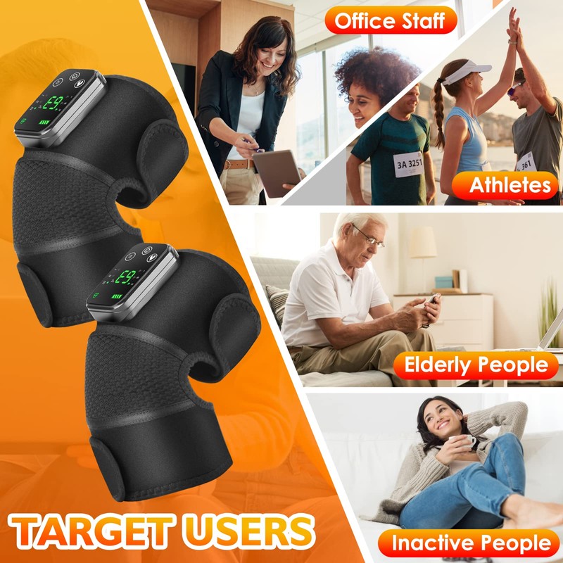 Cordless Heated Knee Massager, 2PC Heating Shoulder Support Brace Wrap