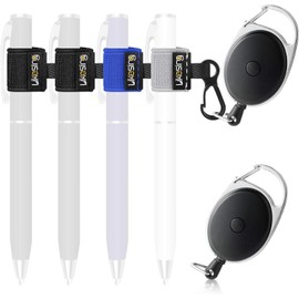Likesing 4 Pcs Elastic Pen Cap Pen Holder 2 Pcs Retractable Retractable Reel Key Reel Adjustable Anti-lost Space Pencil Ball Storage Perfect for Nurses, Doctors, Carpenters, Mechanics, Architects