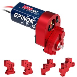 EPINON 180 50T Brushed Motor with Aluminum Transmission Gearbox and Shock Mount for 1/24 AXIAL SCX24 Bronco JLU C10 Gladiator Deadbolt B17 Upgrade Accessories (Red)