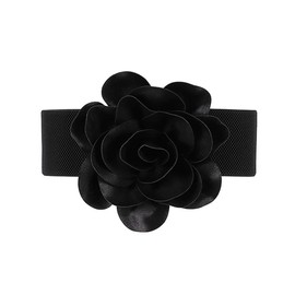 Oyccen Women's Decorative Belt Elastic Wide Waist Belt Flower Stretch Cinch Belt for Dresses, black