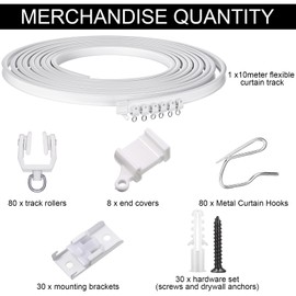 Flexible Bendable Ceiling Curved Curtain Track Ceiling Mount for Curtain Rail with Track Curtain System, Room Divider Ceiling Curtain Rod RV Ceiling Track for Curtains(10 Meter/ 32.8 Feet,White)