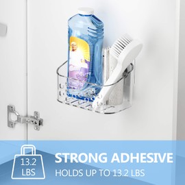 TZAMLI Wall Mounted Shower Organizer, Acrylic Cabinet Door Organizer, Clear Shower Caddy Storage Basket, Self-Adhesive Shelf for Bathroom Kitchen Pantry, Small