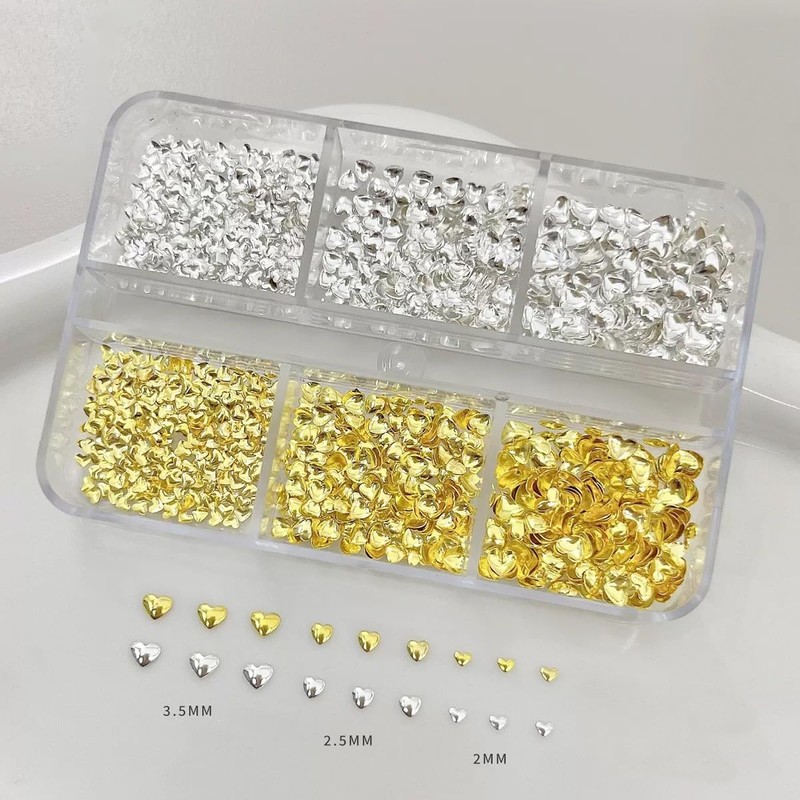 NAIL ANGEL Nail Studs Set, Heart Star Shaped Metallic Studs,