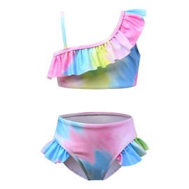 CHILDRENSTAR - Traje de baño de dos piezas para niñas con un solo hombro, Tie-Dye E39, 6-7 Años
