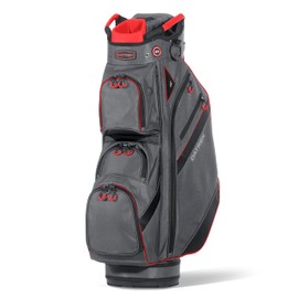 Datrek DG Lite III Golf Cart Bag, 14 Way Top with Full Length Individual Dividers, Rubberized Putter Well, Insulated Cooler Pocket, 7 Zippered Pockets, Charcoal/Red/Black