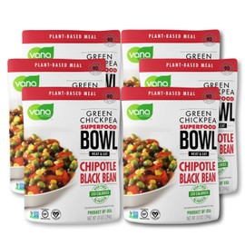 Vana Life's Foods Plant based Ready Meal - Green Chickpea Superfood Bowl Heat and Eat Microwaved Cooked Bowl | Product of the USA (Chipotle & Black Bean, 6-Pack)
