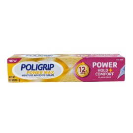 Poligrip Power Max Hold + Comfort Denture Adhesive Cream Flavor Free 2.2 oz
