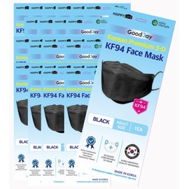 FLEXMON (30PCS) Good Day KF94 Black Face Masks, 4-Layer Filters Breathable Comfortable Nose, Made in Korea.