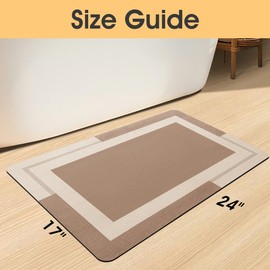 Ultra Thin Bath Mats Fit Under Door, Upgrade Backing Non Slip Bath Mat, Quick Dry Ultra Absorbent Bath Mat, Machine Washable Bathroom Rugs for Bathroom Floor, Bathtub, Kitchen, Taupe, 24"x17"