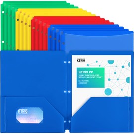 KTRIO Plastic Folders with Clear Front Pocket, 16 Pack 3 Hole Punch Folders, Heavy Duty Plastic Pocket Folders for 3 Ring Binder,Letter Size Colored Bulk Folders for School Office, 4 Assorted Colors