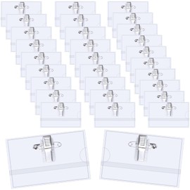 Unvtap Pack of 30 Name Badges 90 x 56 mm Transparent Name Tags for Clothing Clip, PVC Name Badge with Clip, ID Cover with Clip and Pin for School, Business, Conferences