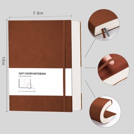 RETTACY College Ruled Notebook - 320 Numbered Pages Large B5 Lined Journal Notebook, 100gsm Thick Lined Paper, Faux Leather Softcover, for Women Men Work School, 19 x 25 cm - Brown