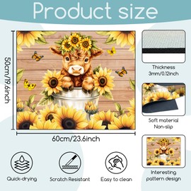 GLOBLELAND Highland Cattle Washer Dryer Dust Cover 23.6×19.7inch Sunflowers Cute Calf Washing Machine Top Protector Pads Non Slip Washing Machine Top Covers for Laundry Room Living Room Desk