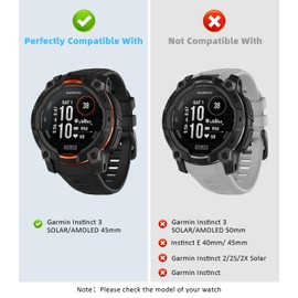 Astorgos 22mm Rubber Sport Replacement Strap Compatible with Garmin Instinct 3 Solar 45mm/Instinct 3 Amoled 45mm, Waterproof Watch Band Breathable Lightweight Strap Wristband, Dark Night Black