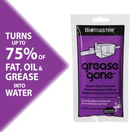 Biomaster Grease Gone Grease Trap Cleaner Treatment, Turns Fat, Oil and Grease to Water, Reduces Odors and Pump-Outs (2 Sachets)