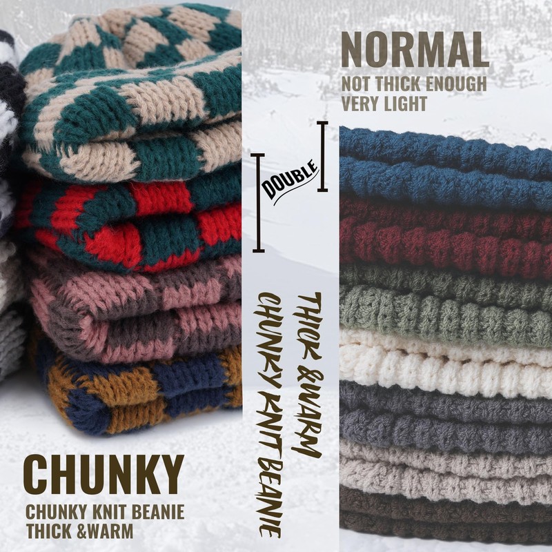 Clakllie Winter Stocking Beanie Hat Foldable Knitted Hats Roll-up Edge