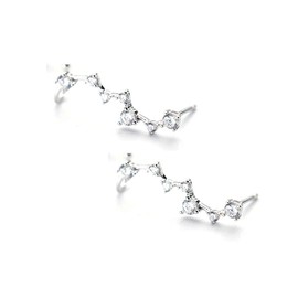 Women's 925 Sterling Silver CZ Horoscope Zodiac Sign 12 Constellation Astrology Ear Vine Crawler Post Earrings, Silver-plated