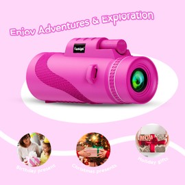 40x60 Monocular for Kids High-Resolution, Gift for Boys & Girls Shockproof Compact Kids Monoculars for Bird Watching, Hiking, Camping, Travel, Learning, Spy Games & Exploration (Pink)