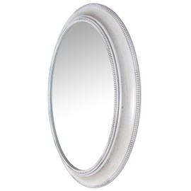Sonore 30 inch by 24 inch Decorative Oval Bathroom Vanity Hanging Mirror Oval Decor Large Beaded Accent Framed Wall Mirror (White)