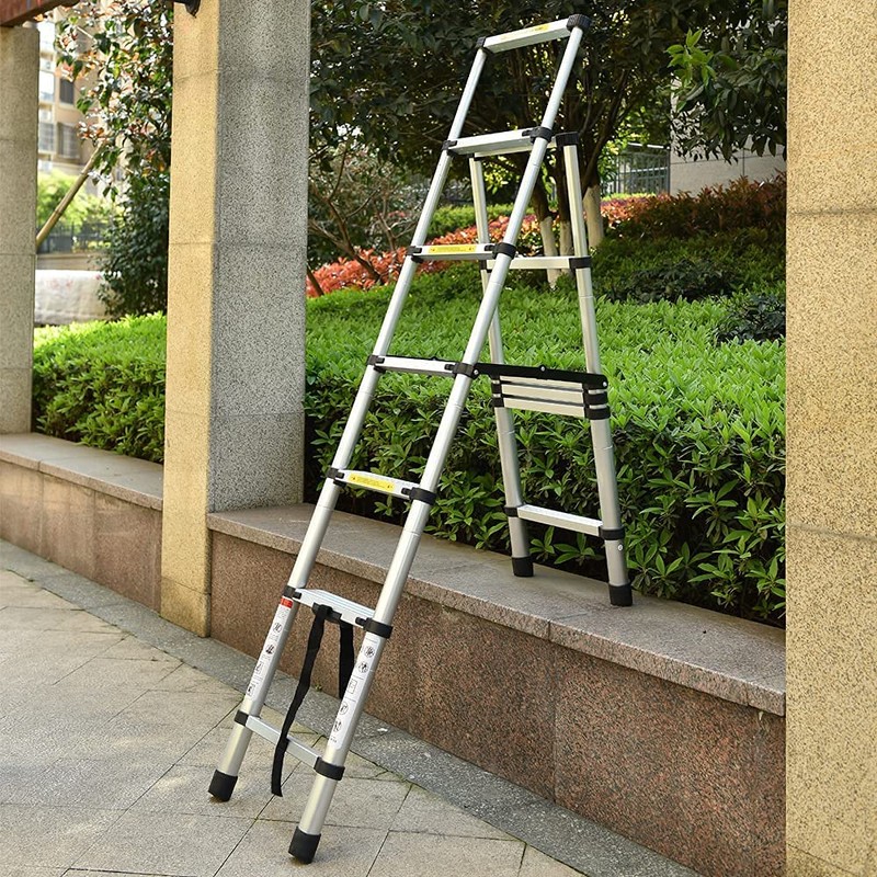 Qimu 5+6 Steps (5.6Ft + 6.6Ft) Aluminium Telescopic A-Frame Ladder