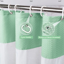 UFRIDAY Waffle Weave Fabric Shower Curtain with Mesh Window, Heavy Duty Decorative Bathroom Curtain with Green Pique Pattern, Spa-Like Hotel Luxury, Waterproof,72 x 72 Inches