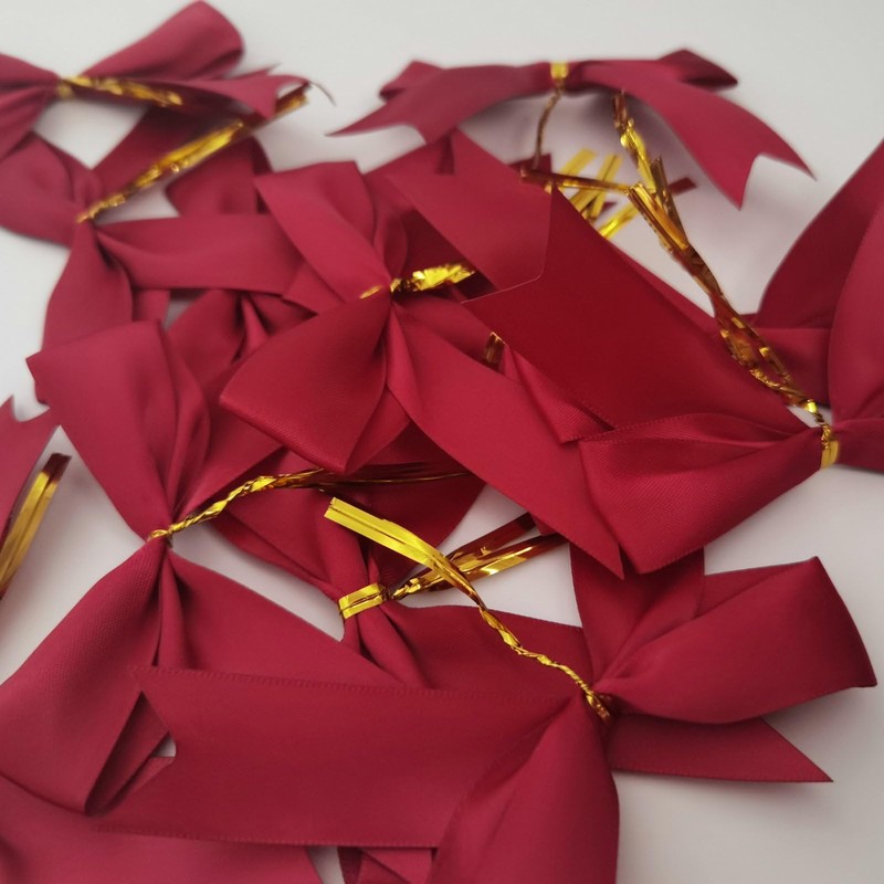 Micomon 50pcs 3-1/2" Burgundy Twist Ties Satin Wine Color Bows