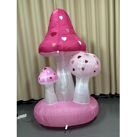 6FT Valentines Day Inflatables Pink Mushroom with Heart, LED Blow Up Inflatables Decoration, Romantic Outdoor Decoration for Anniversary, Wedding, Party, Indoor Yard Decor