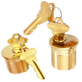 2 Pack Brass Mortise Cylinder Keyed Alike with 4 Keys for SC Keyway Standard Commercial Door Lock Cylinder, Storefront Door Lock Replacements, Gold Finish (1 "- 25.4 mm Length)