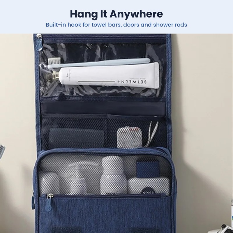 Hanging Travel Toiletry Bag with Hook, Water-Resistant Foldable Toiletry Organizer