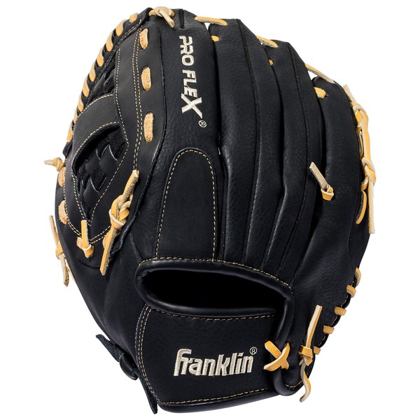 Franklin Sports Baseball Glove - ProFlex Adult Baseball + Softball Glove - Baseball + Fastpitch Softball Outfield Mitt - Left Handed Throw - Black - 12.5"