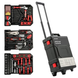BOVONO 191 PCS Tool Sets for Men, Home Tool Kit with Rolling Plastic Trolley Case, Portable Mechanic Hand Tool Set for Home Automotive(Black)