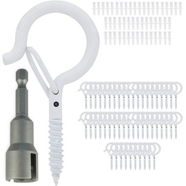 GearHill 50 Christmas Light Hooks, String Lights Hooks, Heavy Duty, Safety Buckle Design, Easy to Release, Outdoor Screw Hooks, Screw in Hooks for Plants, Wing Nut Driver Included