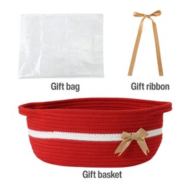 PandaEar 2 Pack Small Woven Basket, Empty Woven Cotton Rope Gift Basket for Baby Shower, Holiday, Birthday, Reusable Storage Organizer Gift Wrapping Kit, 11.8"x 8"x 4.7", Red & Pink