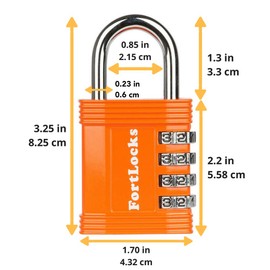 FortLocks Padlock - 4 Digit Combination Lock for Gym Outdoor & School Locker, Fence, Case & Shed – Heavy Duty Resettable Set Your Own Combo – Waterproof & Weatherproof (4 Pack - Orange)