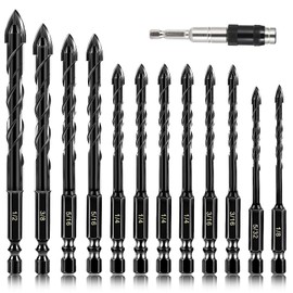 12 PCS Concrete Drill Bit Set for Tile, Brick, Glass, Plastic and Wood, Masonry Drill Bit Set,Tungsten Carbide Tip Work with Ceramic Tile, Wall Mirror, Paver on Concrete or Brick Wall (Type-1)
