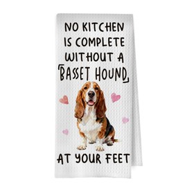 XIVENHAVM Basset Hound Kitchen Towels - Dog Lovers Gift Decorative Waffle Dish Towels, Basset Hound Gifts Tea Towel, Dog Mom Gifts Hand Tea Towel, 16x24 Inch