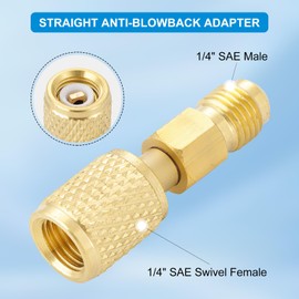 Anti-Blowback Adapters, 1/4" SAE Swivel Adapter, Straight Mini Split Adapters 1/4 Female Swivel x 1/4 Male for R410A CFC HCFC HFC HVAC Refrigerant System 2PC