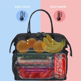 FlowFly Insulated Lunch Bag for Women, Men, Large and Reusable, Handle, Work and Travel Tote and Meal Prep Organizer, Dot