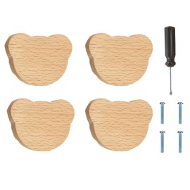 ED-Lumos 4pcs Cabinet Knobs Bear Animals Wooden Design Drawer Handles for Home Kitchen Bedroom Wardrobe