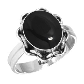 Jeweloporium 925 Silver Ring for Women Size S 1/2 Natural Black Onyx Stone Vintage Silver Ring Thanksgiving Gift Solitaire Jewelry